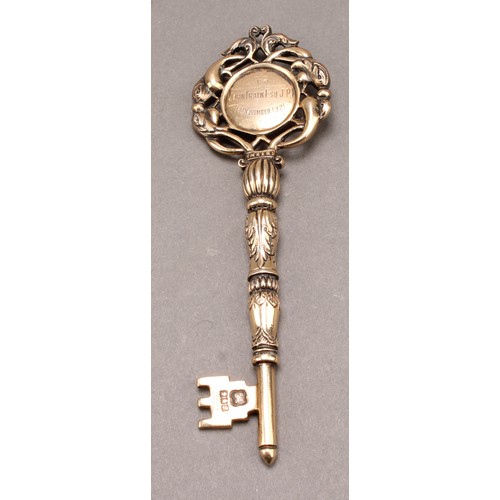 1081 - Copoclephily - a George V Scottish silver-gilt presentation key, To John Train Esq, JP, 1st November... 