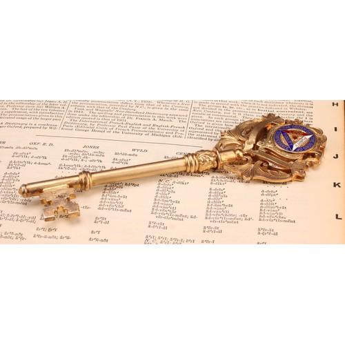 1093 - Copoclephily - an Edwardian silver-gilt and enamel presentation key, The Order of the Sons of Temper... 