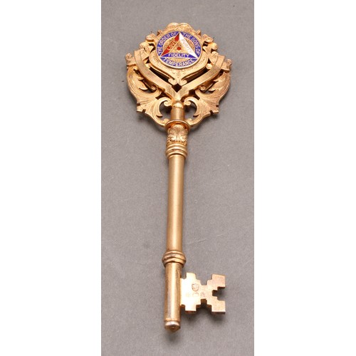 1093 - Copoclephily - an Edwardian silver-gilt and enamel presentation key, The Order of the Sons of Temper... 