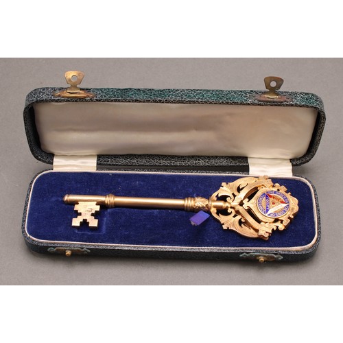 1093 - Copoclephily - an Edwardian silver-gilt and enamel presentation key, The Order of the Sons of Temper... 