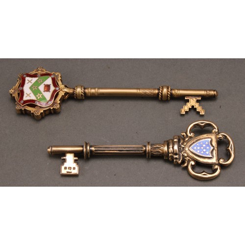 1084 - Copoclephily - a George V silver-gilt and enamel presentation key, Pudsey Mechanics Institute Extens... 