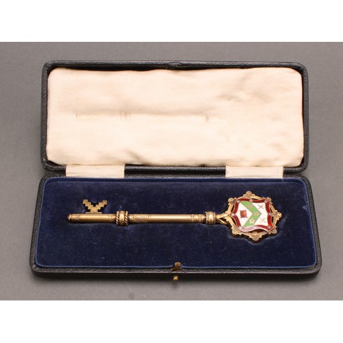 1084 - Copoclephily - a George V silver-gilt and enamel presentation key, Pudsey Mechanics Institute Extens... 