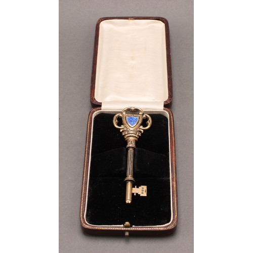 1084 - Copoclephily - a George V silver-gilt and enamel presentation key, Pudsey Mechanics Institute Extens... 