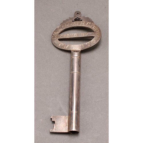 1096 - Copoclephily - an Indian silver coloured metal presentation key, inscribed Princ (sic) Edward Cinema... 