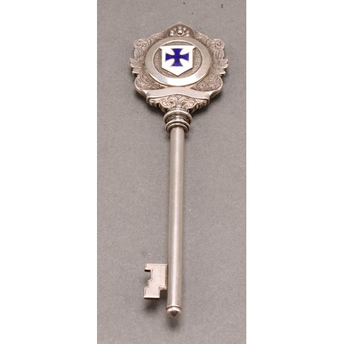 1100 - Copoclephily - Military Interest - an Edwardian silver and enamel presentation key, Presented to Sam... 