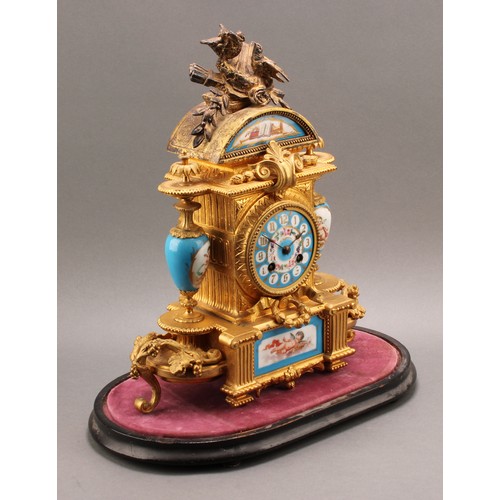 2452 - A Louis XVI revival ormolu and porcelain mantel clock, by Phillipe Mourey (1840-1920), 8cm dial insc... 