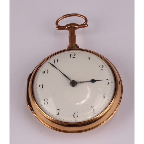 1146 - A George III 18ct gold pair cased pocket watch, Stephen Reed, New York, white enamel dial, Arabic nu... 