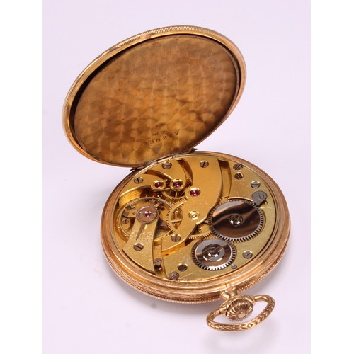 1153 - A Supera 14ct gold cased pocket watch, chequerboard dial, raised and blue Arabic numerals, subsidiar... 