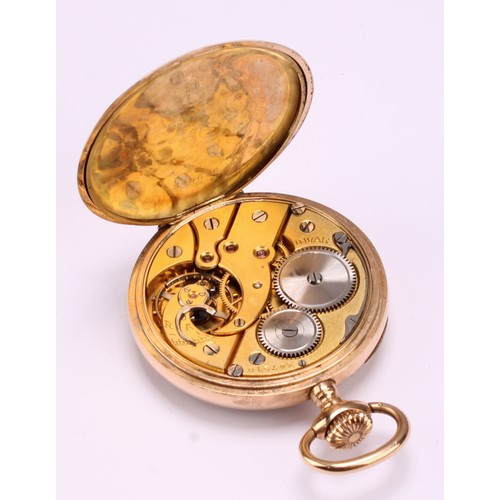 1159 - An Invar 14ct gold cased pocket watch, gilt dial, raised and red Arabic numerals, subsidiary seconds... 