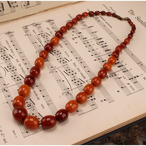 1251 - An Amber graduated bead knotted single strand necklace with 