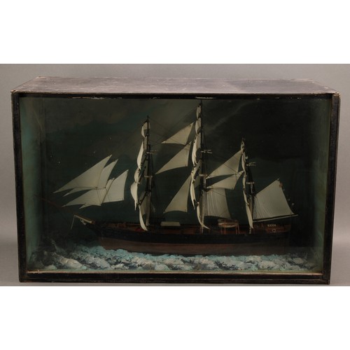 2343 - An early 20th century maritime model ship, glazed ebonised case, 40cm high, 64.5cm wide, 28cm deep