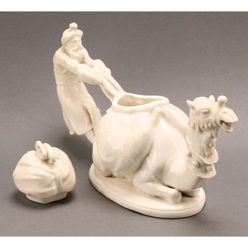 86 - A Moore Brothers blanc de chine figural teapot and cover, modelled as a reclining camel, the handle ... 