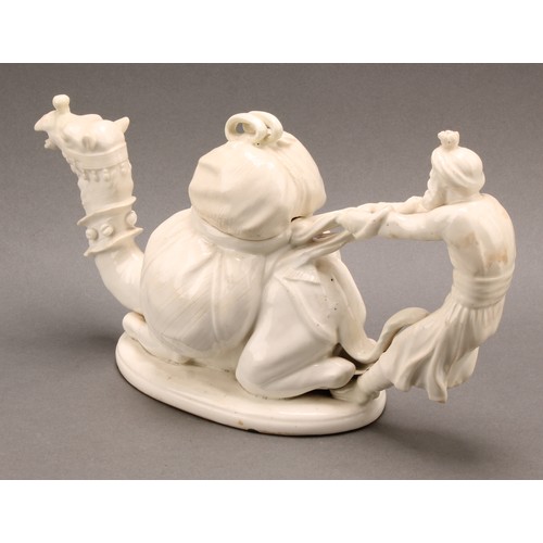 86 - A Moore Brothers blanc de chine figural teapot and cover, modelled as a reclining camel, the handle ... 