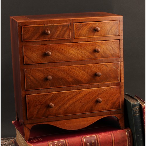 1967 - Miniature Furniture - a George III mahogany caddy top chest, crossbanded top above two short and thr... 