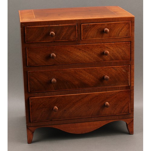 1967 - Miniature Furniture - a George III mahogany caddy top chest, crossbanded top above two short and thr... 