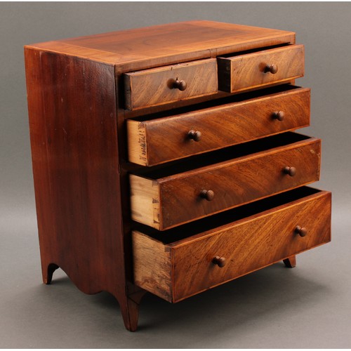 1967 - Miniature Furniture - a George III mahogany caddy top chest, crossbanded top above two short and thr... 