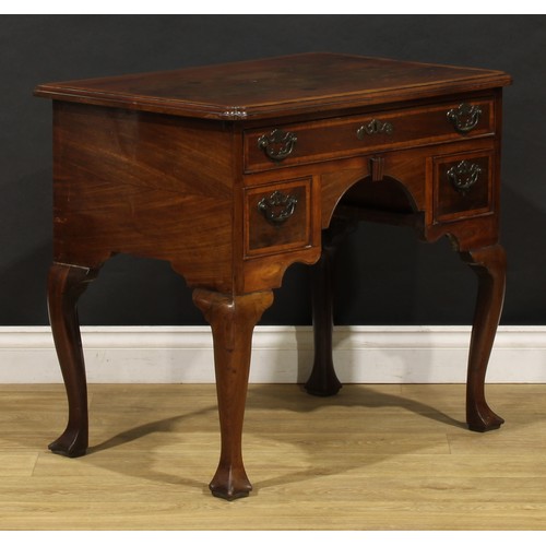 2361 - A George II red walnut lowboy, slightly oversailing crossbanded top with moulded edge and reentrant ... 