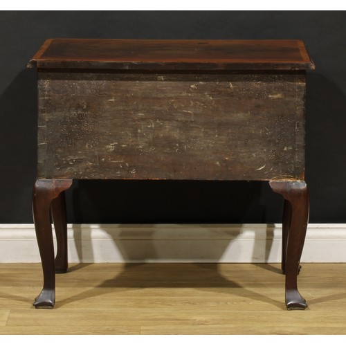 2361 - A George II red walnut lowboy, slightly oversailing crossbanded top with moulded edge and reentrant ... 