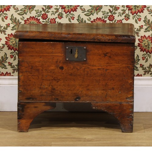 2407 - A 19th century vernacular elm and pine six-plank chest, of small proportions, 44.5cm high, 54.5cm wi... 