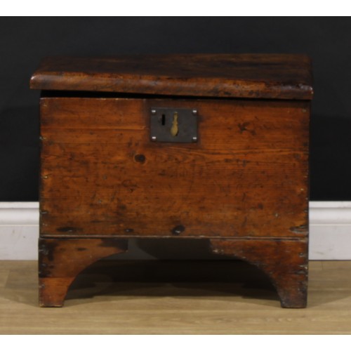 2407 - A 19th century vernacular elm and pine six-plank chest, of small proportions, 44.5cm high, 54.5cm wi... 