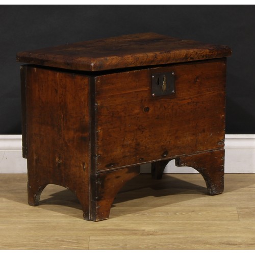 2407 - A 19th century vernacular elm and pine six-plank chest, of small proportions, 44.5cm high, 54.5cm wi... 