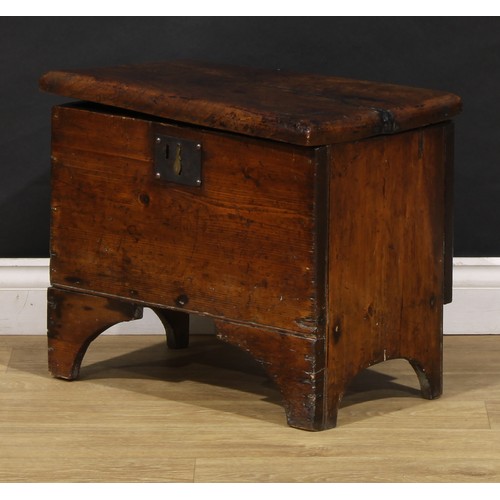 2407 - A 19th century vernacular elm and pine six-plank chest, of small proportions, 44.5cm high, 54.5cm wi... 