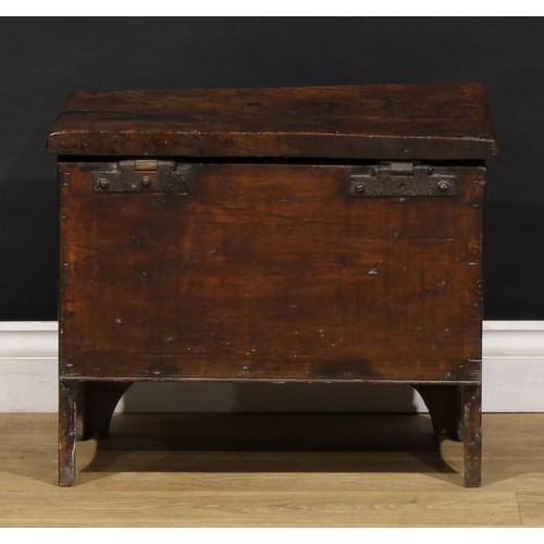 2407 - A 19th century vernacular elm and pine six-plank chest, of small proportions, 44.5cm high, 54.5cm wi... 