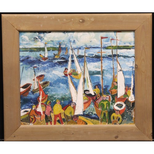 472 - English School (20th century) 
Plymouth Harbour Scene 
unsigned, acrylic on canvas, 49cm x 59cm