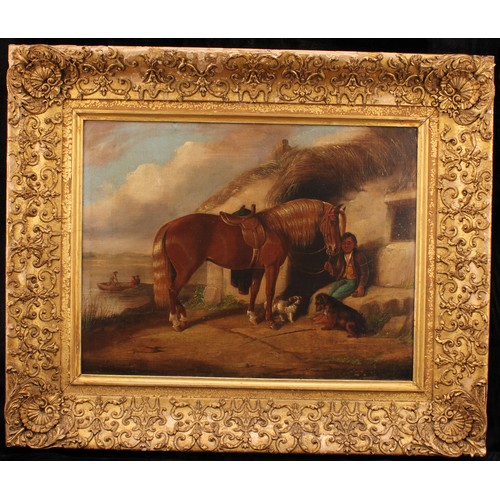 531 - English School (18th century) 
Boy with Horse and Dogs 
indistinctly signed, oil on canvas, 35cm x 4... 