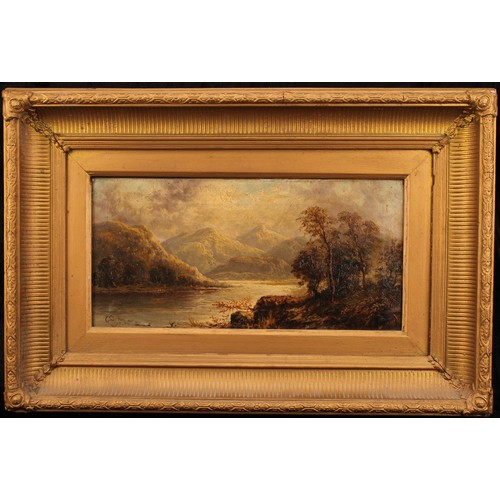 632 - G. Brown (19th century) 
Scottish River with Hills Beyond 
signed, oil on canvas, 19cm x 39cm