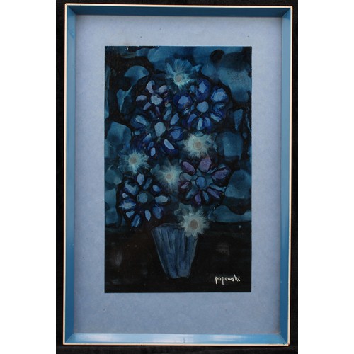 389 - Stella Popowski (1931-2008) 
Still Life with Flowers in Blue 
signed, oil, 28.5cm x 17cm