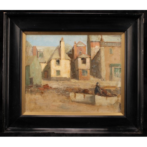 630 - French School (early 20th century) 
The Fisherman 
unsigned, oil on panel, landscape to verso, 33cm ... 