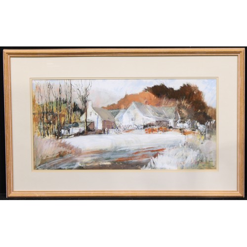 534 - June Bevan (b. 1927-) 
Morning Light, Winter 
signed, title to verso, gouache, 34cm x 67cm