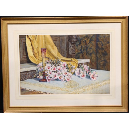 476 - A. Ewart (Aesthetic Movement) 
Still Life with Azaleas 
signed, indistinctly dated, watercolour, 48c... 