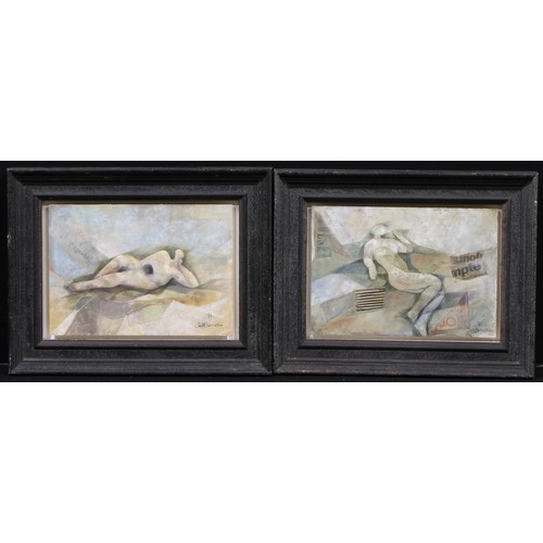 387 - Seth Bernstein (Modernist School), a pair, Reclining Nudes, signed and monogrammed, mixed media, 30c... 