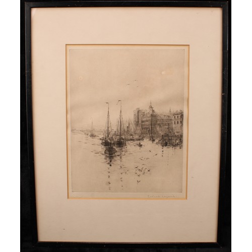 493 - Rowland Langmaid (1897-1956) 
Billingsgate from the Pool 
signed, etching, 29cm x 23.5cm