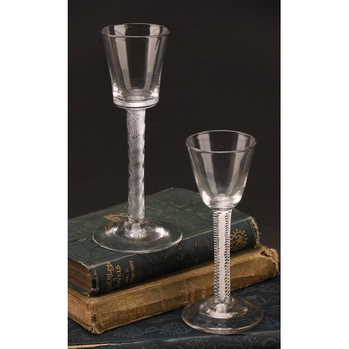 283 - A George III opaque twist wine glass, conical bowl, double-helix stem, domed foot, 14.5cm high, c.17... 