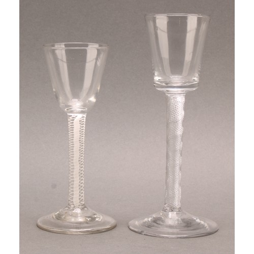 283 - A George III opaque twist wine glass, conical bowl, double-helix stem, domed foot, 14.5cm high, c.17... 