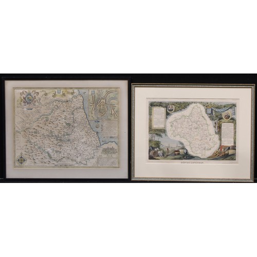 2490 - John Speed (1551/2 - 1629), after, a map, The Bishoprick and Citie of Durham, 38.5cm x 50.5cm; anoth... 