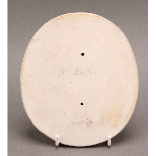 3 - A 19th century jasperware oval portrait plaque, sprigged in white, 14cm x 12.5cm