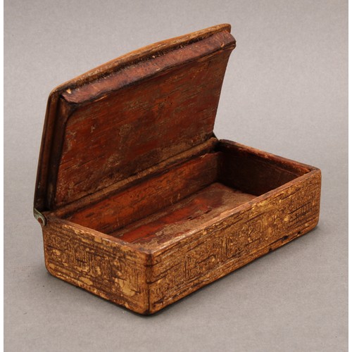 1416 - A 19th century pressed birch bark snuff box, the hinged cover with a titled portrait of Pope Pius IX... 