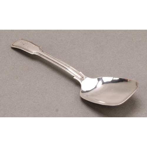 797 - A George IV silver Fiddle and Thread pattern caddy spoon, 12cm long, Joseph Willmore, Birmingham 182... 