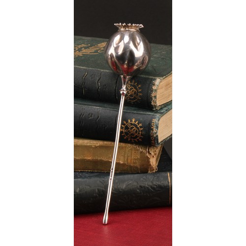 1055 - An Elizabeth II silver model, of a poppy seed pod and stem, naturalistically modelled, screw thread ... 