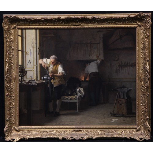 615 - Joseph Caraud (1821-1905)
King Louis XVI in the Locksmith’s Workshop,
signed, oil on panel, 58cm x 6... 