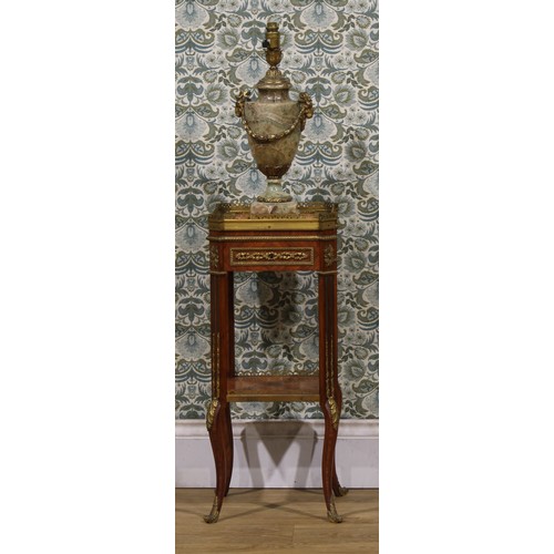 1889 - A 19th century Louis XVI Revival gilt metal and porcelain mounted kingwood and burr walnut kettle or... 