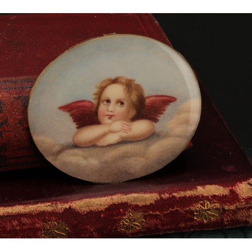 1409 - English School (19th century) a painted miniature, of a putto, signed to verso E. Paget July 14. 188... 