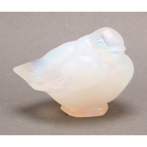 296 - A Sabino opalescent glass model, of a bird, 8cm long, etched mark