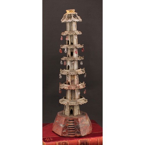 1292 - A 19th century Chinese soapstone model, of a pagoda, the exterior etched as simulated blockwork, 56.... 