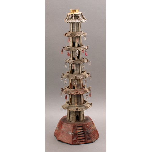 1292 - A 19th century Chinese soapstone model, of a pagoda, the exterior etched as simulated blockwork, 56.... 