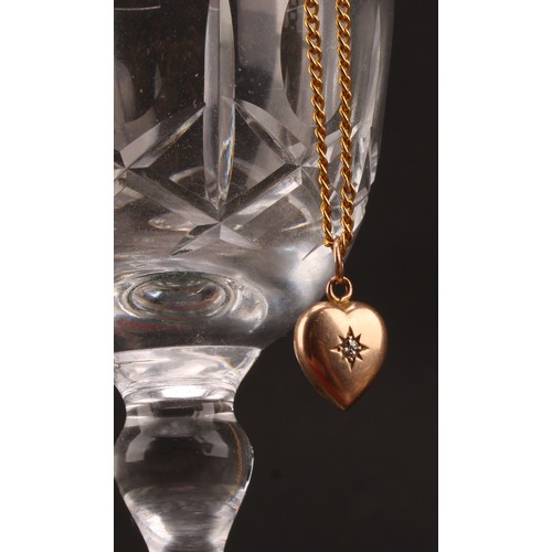 1164 - 15ct Chester gold old cut diamond heart pendant with 9ct fine curb link chain 
The pendant is hallma... 